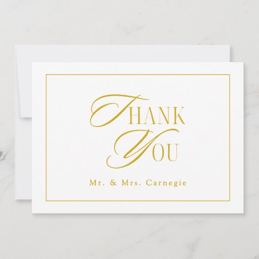 Elegante gouden toon script bruiloft foto bedankkaart (Voorkant)