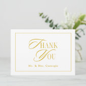 Elegante gouden toon script bruiloft foto bedankkaart (Staand voorkant)