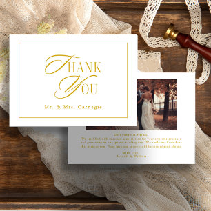 Elegante gouden toon script bruiloft foto bedankkaart