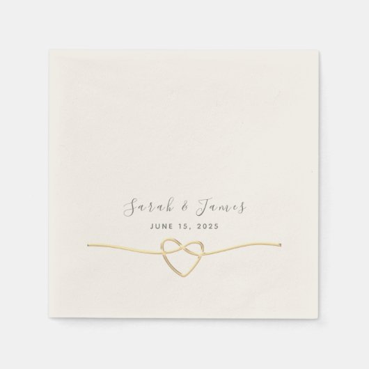 Elegante gouden touw hart bruiloft servet (Voorkant)