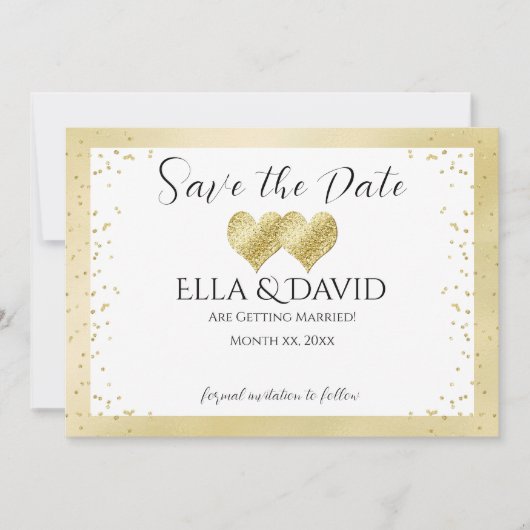 Elegante Gouden Trouw Harten Save The Date (Voorkant)