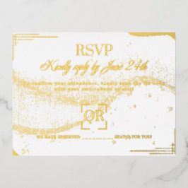 Elegante Gouden Trouw RSVP Kaart – Klassiek QR Des