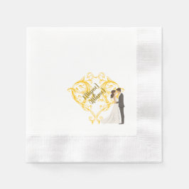 Elegante gouden trouw servet met bruid Papieren se