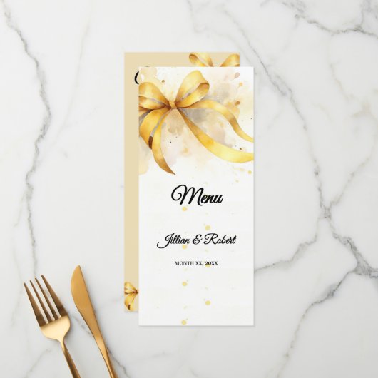Elegante Gouden Trouwdag Menu (Voorkant / Achterkant in situ)
