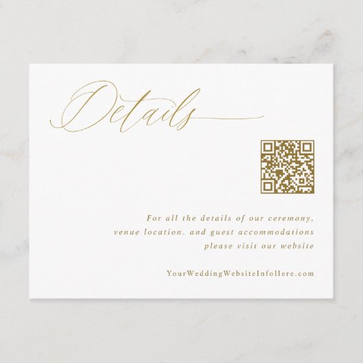 Elegante gouden trouwdetails QR-code Informatiekaartje (Voorkant)