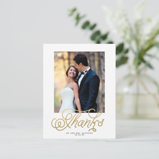 Elegante gouden trouwfoto Dank u Briefkaart (Staand voorkant)