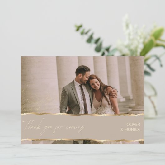 Elegante gouden trouwfoto Dank u kaarten (Staand voorkant)