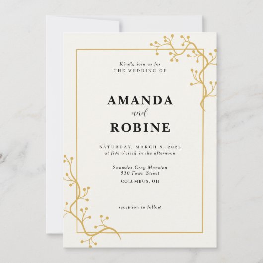 Elegante gouden trouwfotolijst met takkenstructuur kaart (Voorkant)