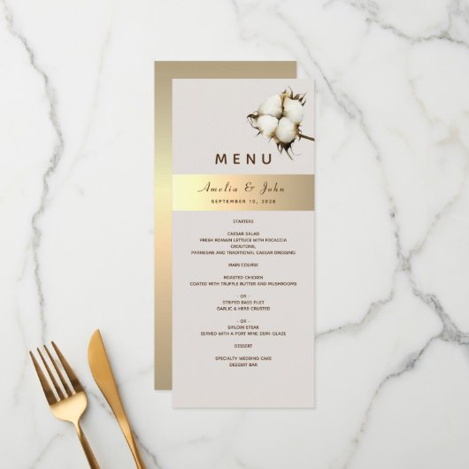 Elegante Gouden Trouwmenu Menu (Voorkant / Achterkant in situ)