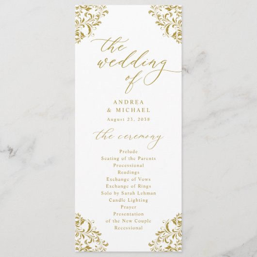 Elegante gouden trouwprogramma's vintage klassieke programmakaart (Voorkant)