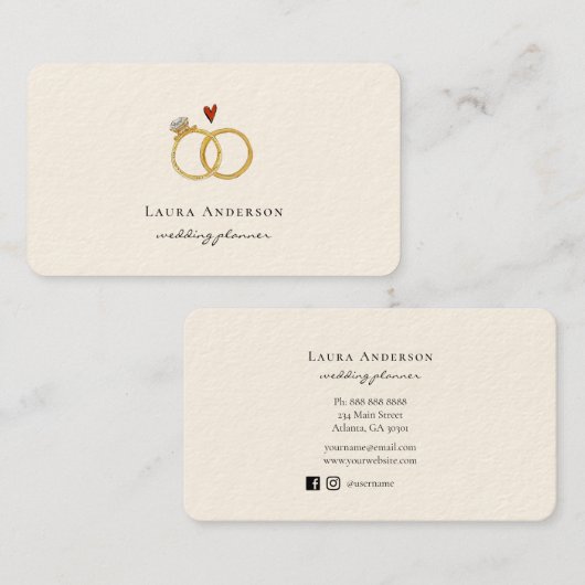 Elegante gouden trouwringen Wedding Planner Visitekaartje (Voorkant / Achterkant)