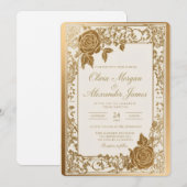 Elegante gouden trouwuitnodiging template (Voorkant / Achterkant)