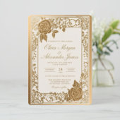Elegante gouden trouwuitnodiging template (Staand voorkant)