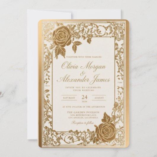 Elegante gouden trouwuitnodiging template (Voorkant)
