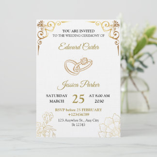 Elegante gouden trouwuitnodiging template kaart