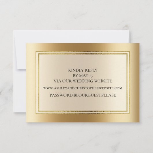 Elegante gouden trouwwebsite RSVP Kaart (Achterkant)
