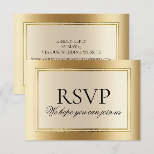 Elegante gouden trouwwebsite RSVP Kaart (Voorkant / Achterkant)