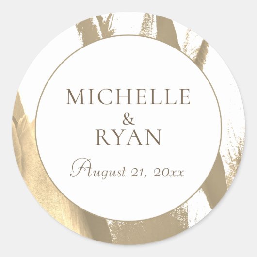 Elegante gouden tulpen bloemenbruiloft ronde sticker (Voorkant)