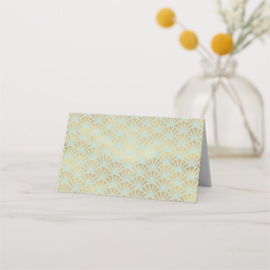 Elegante gouden turquoise art deco bruiloft evenem plaatskaartje (Achterkant)