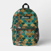 Elegante gouden turquoise groene girly zeemeermin  bedrukte rugzak (Voorkant)