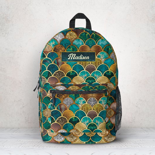 Elegante gouden turquoise groene girly zeemeermin  bedrukte rugzak
