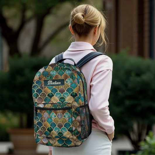 Elegante gouden turquoise groene girly zeemeermin  bedrukte rugzak