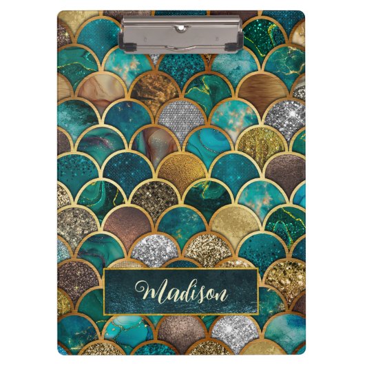 Elegante gouden turquoise groene girly zeemeermin  klembord (Voorkant)