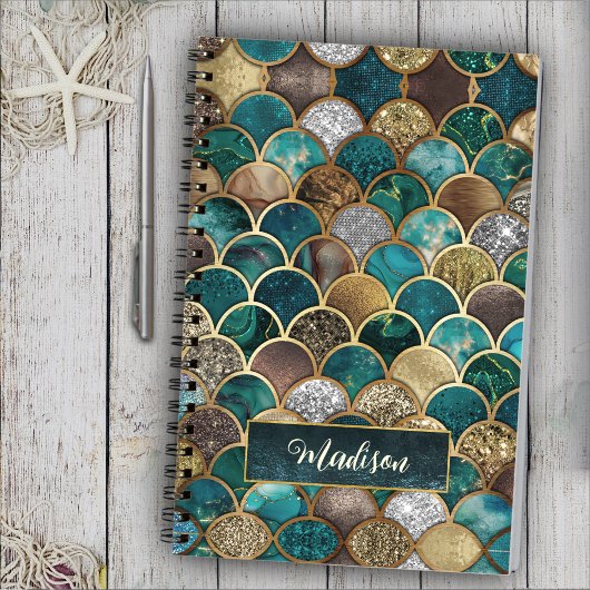 Elegante gouden turquoise groene girly zeemeermin  notitieboek
