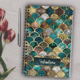 Elegante gouden turquoise groene girly zeemeermin  notitieboek