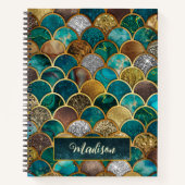 Elegante gouden turquoise groene girly zeemeermin  notitieboek (Voorkant)