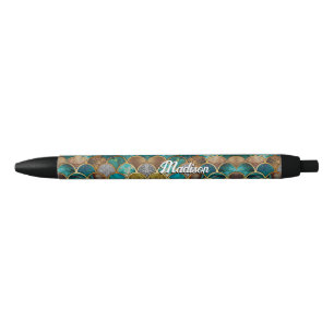 Elegante gouden turquoise groene girly zeemeermin  zwarte inkt pen