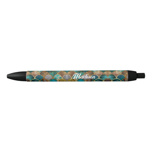 Elegante gouden turquoise groene girly zeemeermin  zwarte inkt pen (Voorkant)