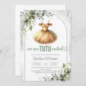 Elegante gouden tutu jurk groen gebogen meisje kaart (Voorkant / Achterkant)