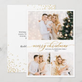 Elegante Gouden Typografie 3 Multi Foto Kerstkaart (Voorkant / Achterkant)