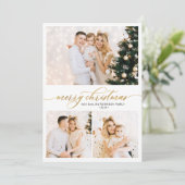 Elegante Gouden Typografie 3 Multi Foto Kerstkaart (Staand voorkant)