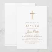 Elegante gouden typografie Cross doop uitnodiging (Voorkant / Achterkant)