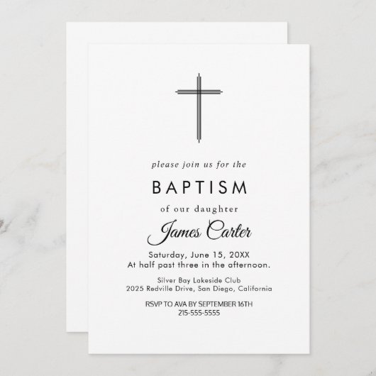 Elegante gouden typografie Cross doop uitnodiging (Voorkant / Achterkant)