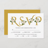 Elegante gouden typografie en witte rozen RSVP-kaa RSVP Kaartje (Voorkant / Achterkant)