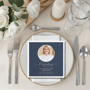 Elegante Gouden Typografie Foto Modern Blauw Servet