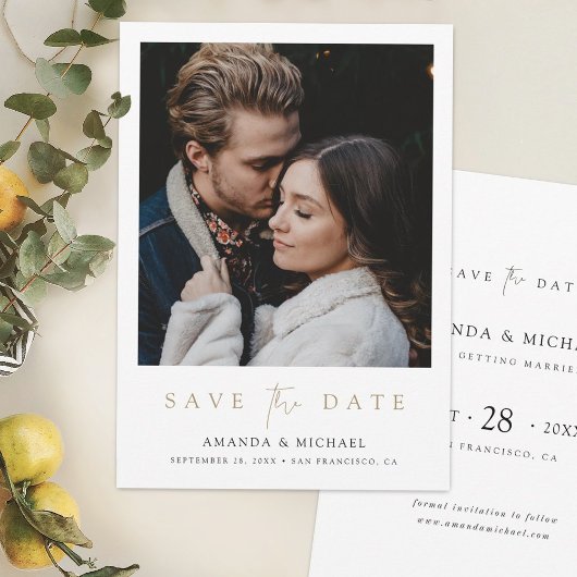 Elegante gouden typografie Foto Save the Date Kaar