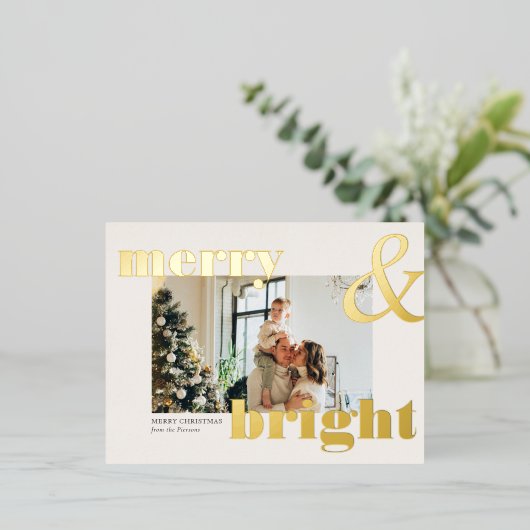 Elegante gouden typografie Foto Vrolijk Kerstfeest Folie Uitnodiging Briefkaart (Staand Voorkant)
