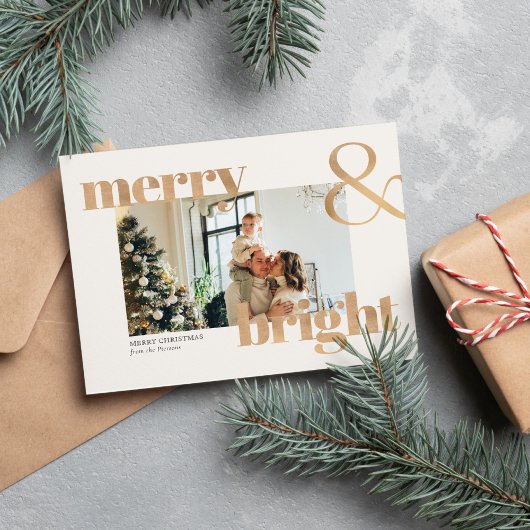Elegante gouden typografie Foto Vrolijk Kerstmis Kaart