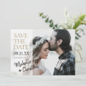 Elegante gouden typografie Fotobruiloft Save The Date (Staand voorkant)