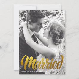 Elegante Gouden Typografie Getrouwd Huwelijksfoto Kaart