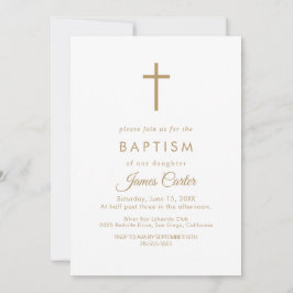 Elegante Gouden Typografie Kruis Doop Uitnodiging