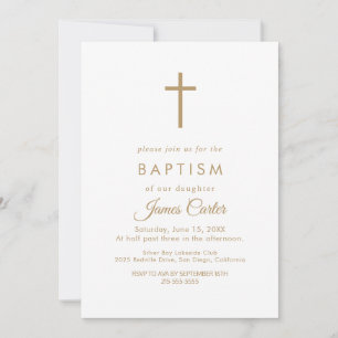 Elegante Gouden Typografie Kruis Doop Uitnodiging