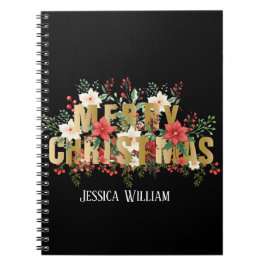 Elegante Gouden Typografie Prettig Kerstfeest Notitieboek