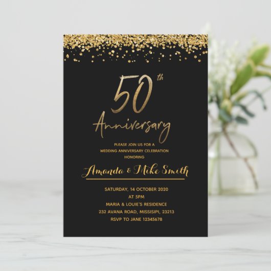 Elegante Gouden Uitnodiging voor 50-jarig Huwelijk (Staand voorkant)