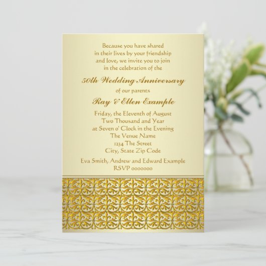 Elegante gouden uitnodigingen voor 50-jarig huweli (Staand voorkant)