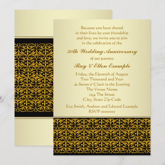 Elegante gouden uitnodigingen voor 50ste trouwdag (Voorkant / Achterkant)